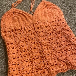 Handmade Orange Crochet Halter Neck Crop Top
